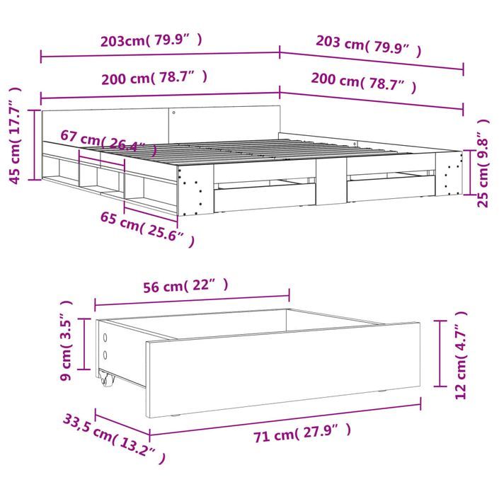 Cadre de lit avec tiroirs blanc 200x200 cm bois d'ingénierie - Photo n°10