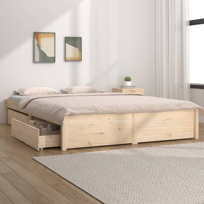 Cadre de lit avec tiroirs bois de pin massif 120x190 cm - Photo n°2