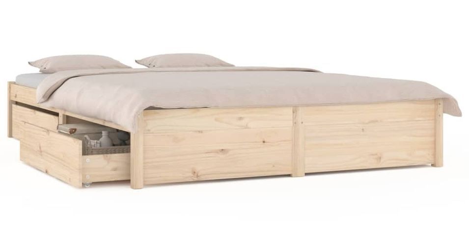 Cadre de lit avec tiroirs bois de pin massif 120x190 cm - Photo n°1