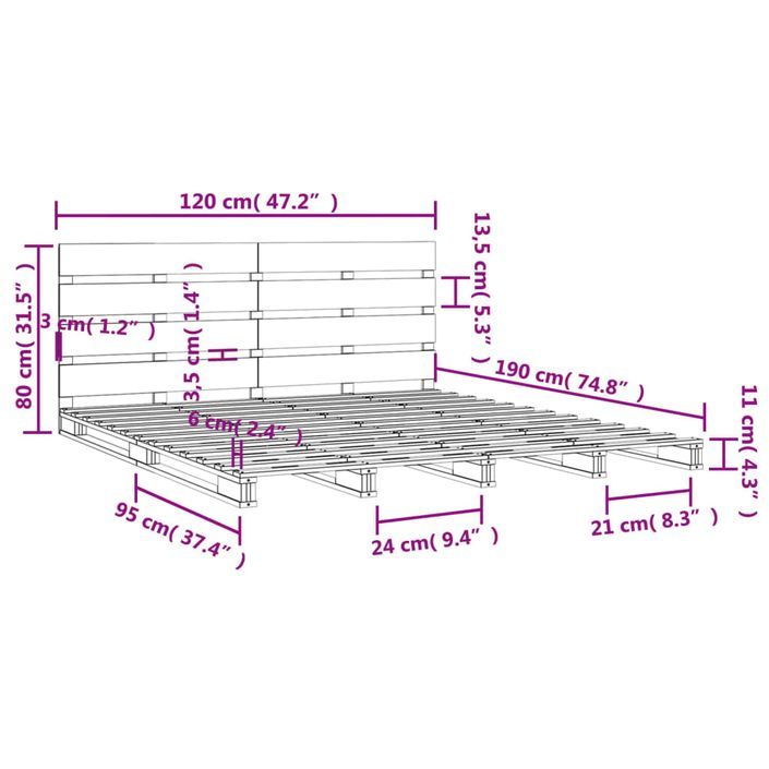 Cadre de lit Blanc 120x190 cm Bois pin massif Petit Double - Photo n°12