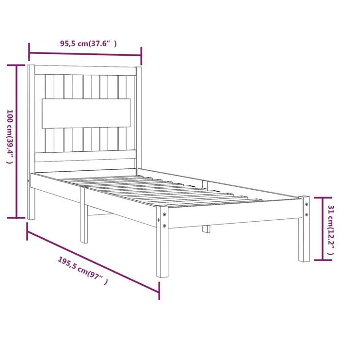 Cadre de lit Blanc Bois de pin massif 90x190 cm Simple - Photo n°6