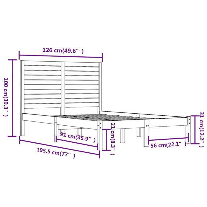 Cadre de lit Blanc Bois massif 120x190 cm Petit Double - Photo n°6