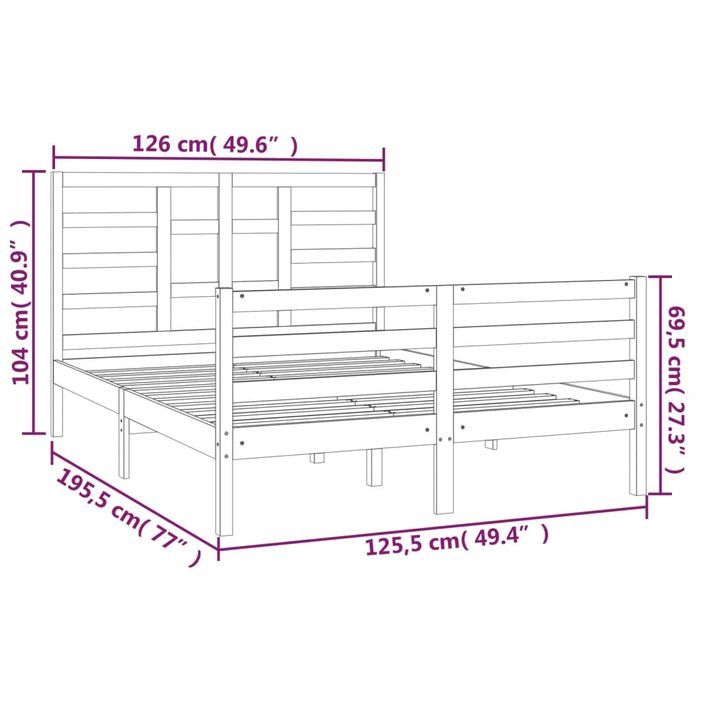 Cadre de lit Blanc Bois massif 120x190 cm Petit Double - Photo n°6