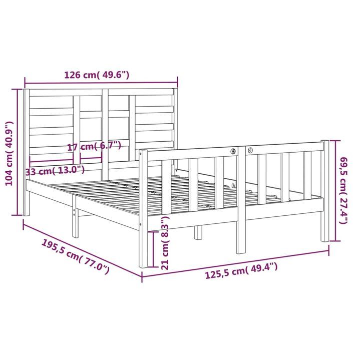 Cadre de lit Blanc Bois massif 120x190 cm Petit Double - Photo n°6