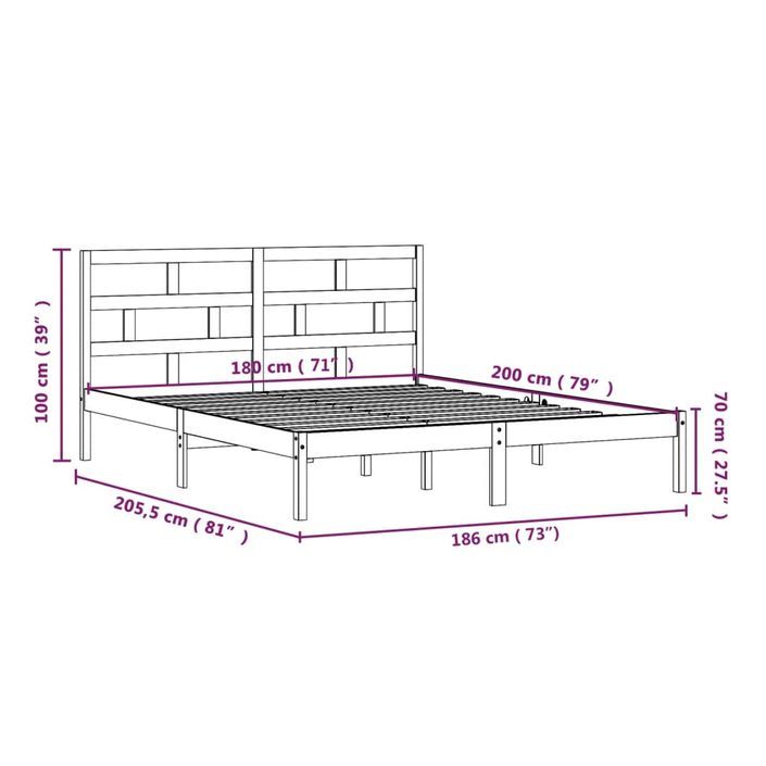 Cadre de lit Blanc Bois massif 180x200 cm Super King - Photo n°10