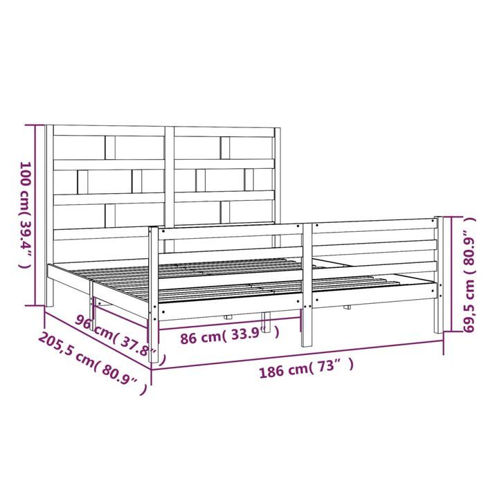 Cadre de lit Blanc Bois massif 180x200 cm Super King - Photo n°9