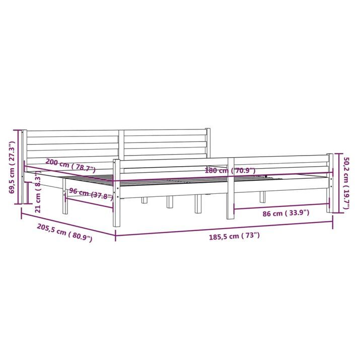 Cadre de lit Blanc Bois massif 180x200 cm Super King - Photo n°10