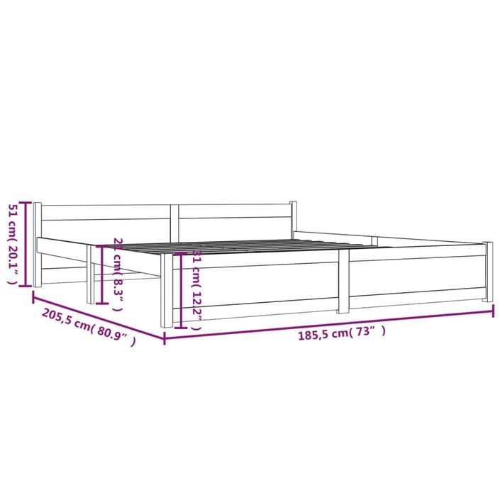 Cadre de lit Blanc Bois massif 180x200 cm Super King - Photo n°9