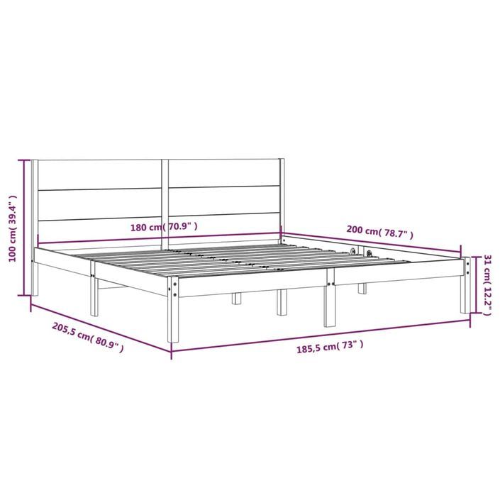 Cadre de lit Blanc Bois massif 180x200 cm Super King - Photo n°6