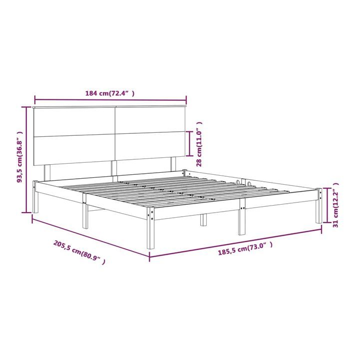 Cadre de lit Blanc Bois massif 180x200 cm Super King - Photo n°6