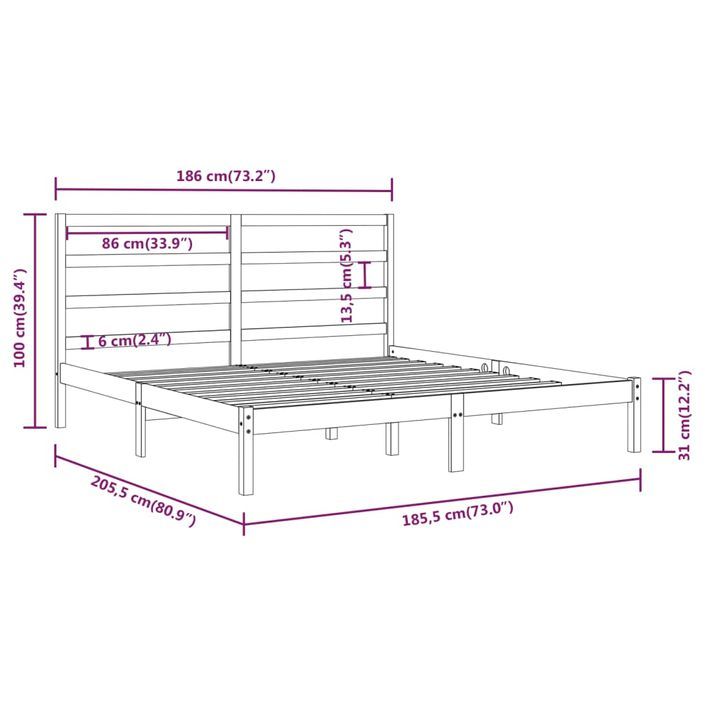 Cadre de lit Blanc Bois massif 180x200 cm Super King - Photo n°6