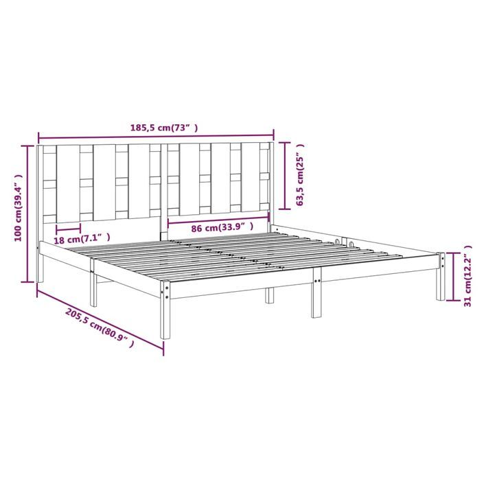 Cadre de lit Blanc Bois massif 180x200 cm Super King - Photo n°6