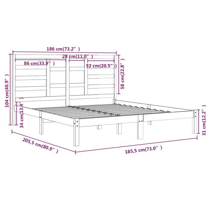 Cadre de lit Blanc Bois massif 180x200 cm Super King - Photo n°6