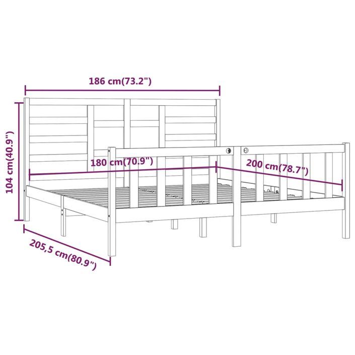 Cadre de lit Blanc Bois massif 180x200 cm Super King - Photo n°8