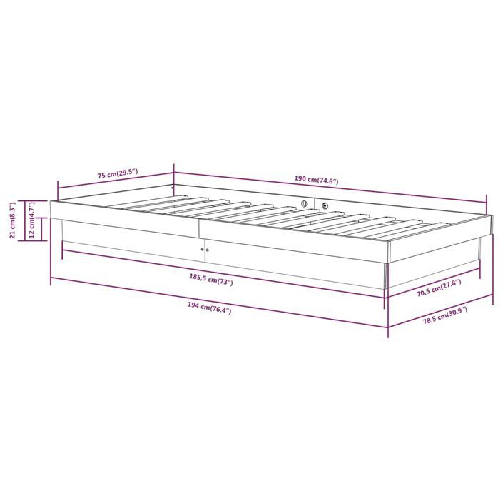 Cadre de lit Blanc Bois massif 75x190 cm Petit simple - Photo n°10