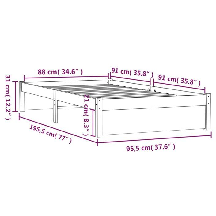 Cadre de lit Blanc Bois massif 90x190 cm Simple - Photo n°10