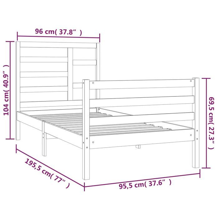 Cadre de lit Blanc Bois massif 90x190 cm Simple - Photo n°6