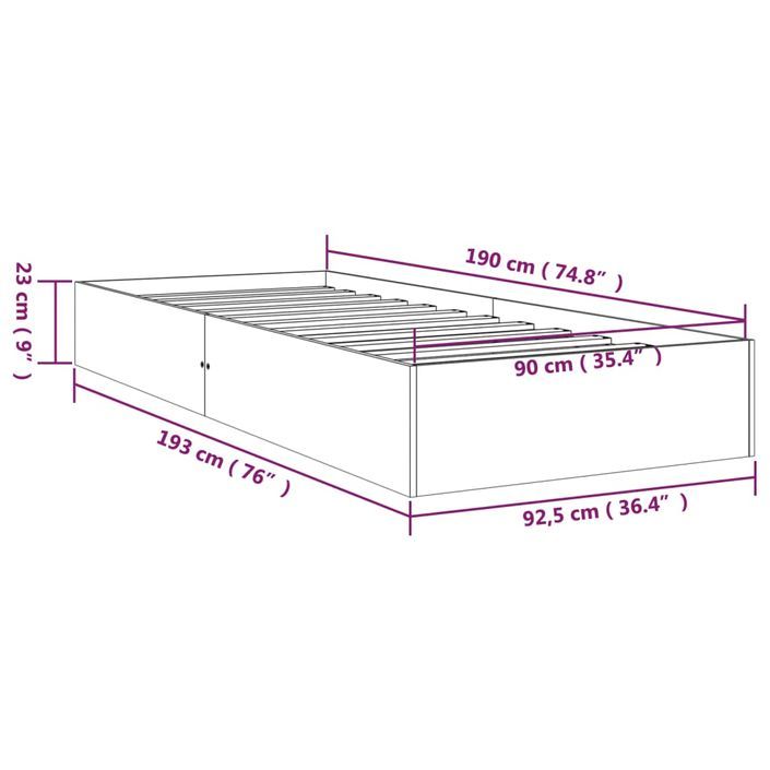 Cadre de lit Blanc Bois massif 90x190 cm Simple - Photo n°9