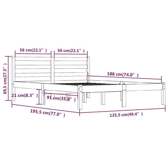 Lit Bois de pin massif 120x190 cm Marron miel double - Photo n°8