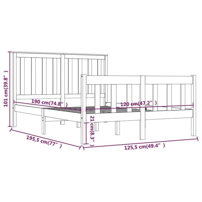 Lit Bois de pin massif 120x190 cm Petit Double 6 - Photo n°6