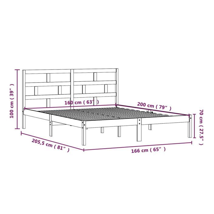 Cadre de lit Bois de pin massif 160x200 cm - Photo n°10