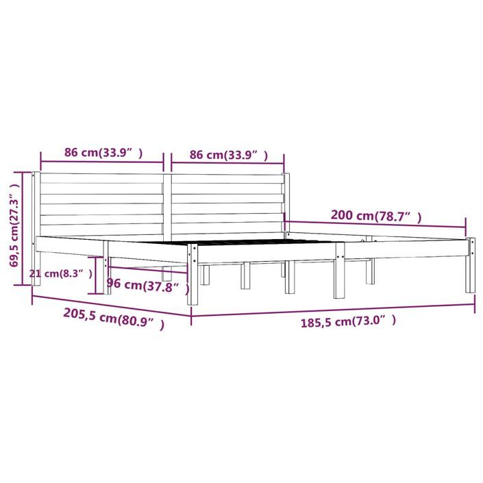 Cadre de lit bois de pin massif 180x200 cm super king - Photo n°8