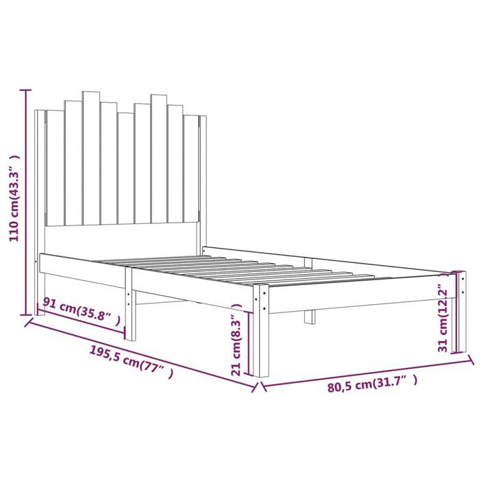 Cadre de lit bois de pin massif 75x190 cm petit simple - Photo n°6