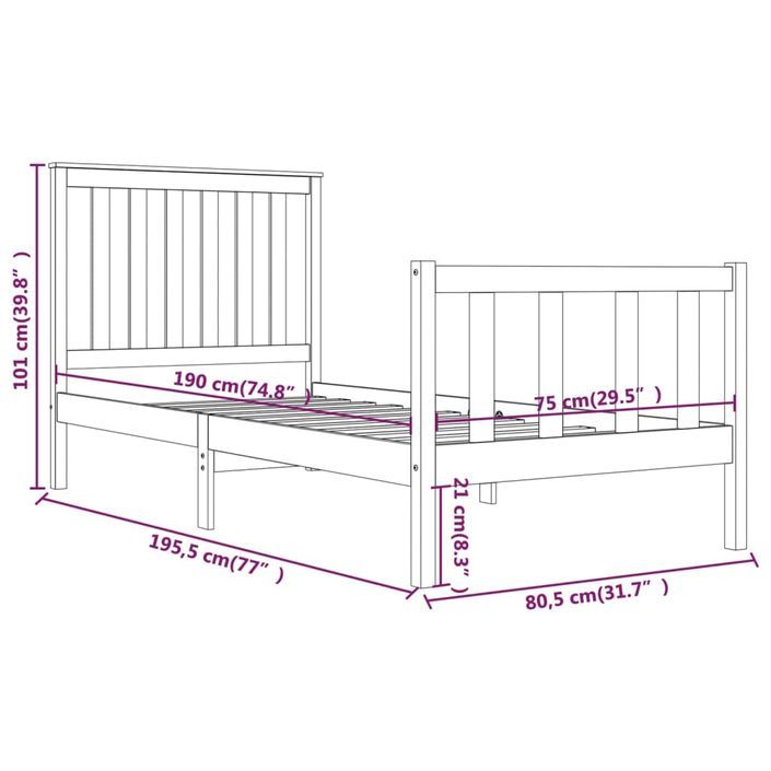 Cadre de lit bois de pin massif 75x190 cm petit simple - Photo n°6