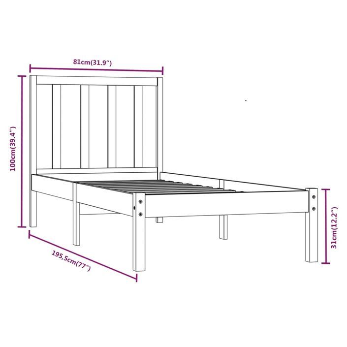 Cadre de lit bois de pin massif 75x190 cm petit simple - Photo n°6