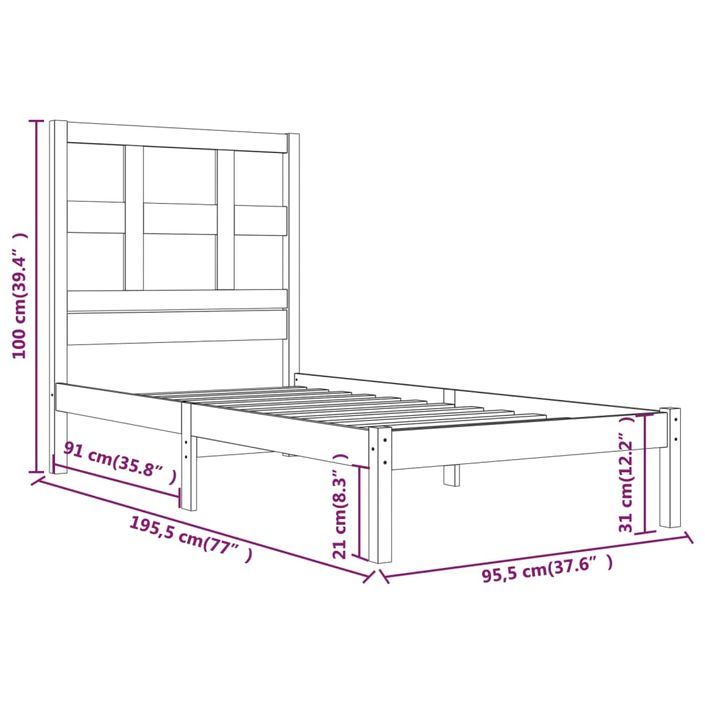 Cadre de lit bois de pin massif 90x190 cm simple - Photo n°5