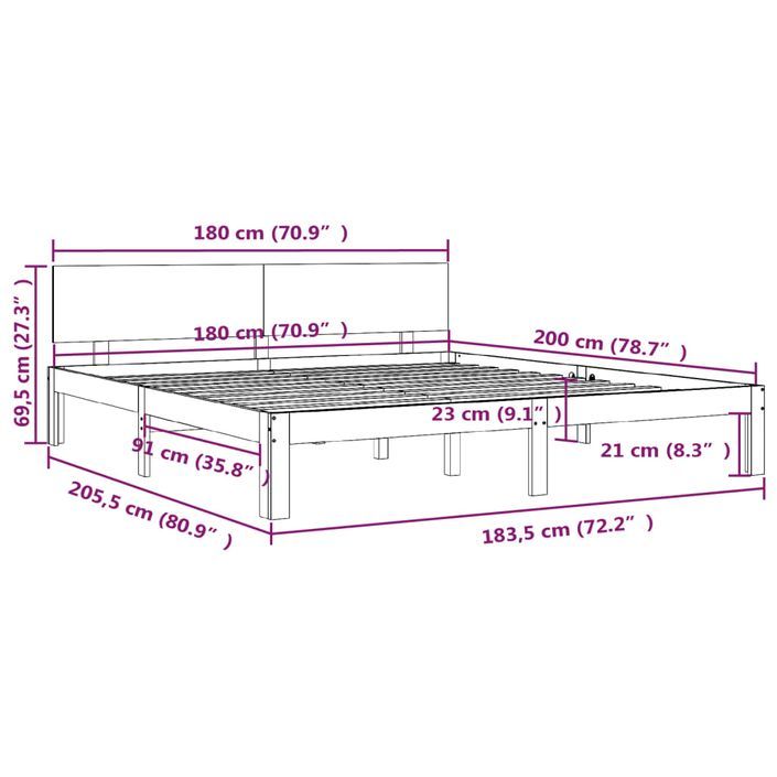 Cadre de lit bois massif 180x200 cm super king - Photo n°8