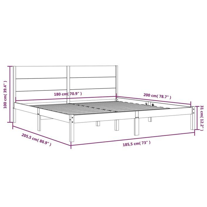 Cadre de lit bois massif 180x200 cm super king - Photo n°6