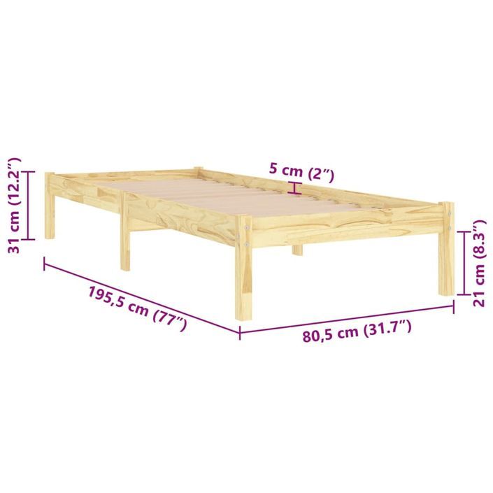 Cadre de lit bois massif 75x190 cm petit simple - Photo n°8