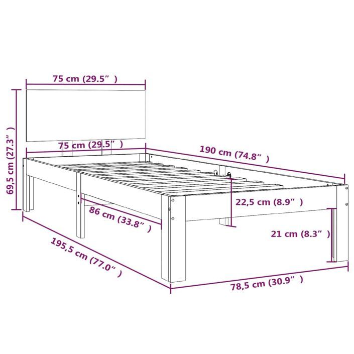 Cadre de lit bois massif 75x190 cm petit simple - Photo n°8