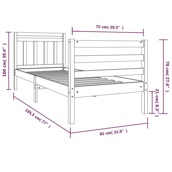 Cadre de lit Bois massif 75x190 cm Petit simple - Photo n°7