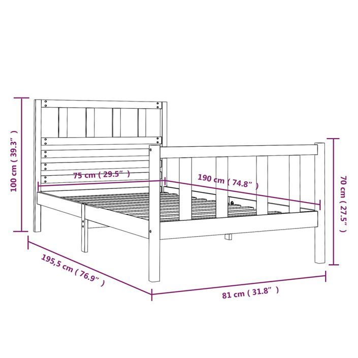 Cadre de lit Bois massif 75x190 cm Petit simple - Photo n°9