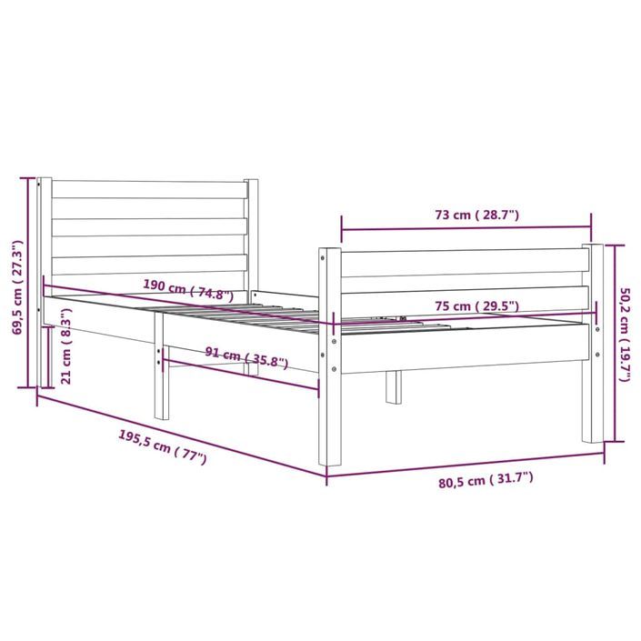 Cadre de lit bois massif 75x190 cm petit simple - Photo n°10