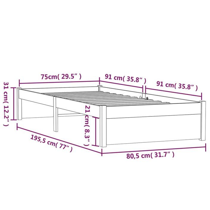 Cadre de lit bois massif 75x190 cm petit simple - Photo n°10