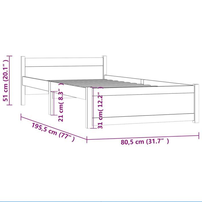 Cadre de lit bois massif 75x190 cm petit simple - Photo n°9