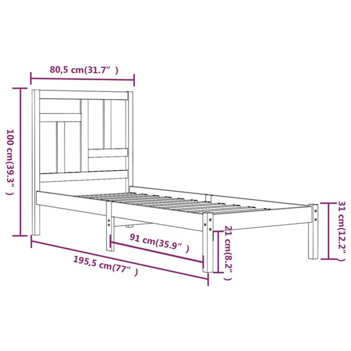 Cadre de lit bois massif 75x190 cm petit simple - Photo n°6