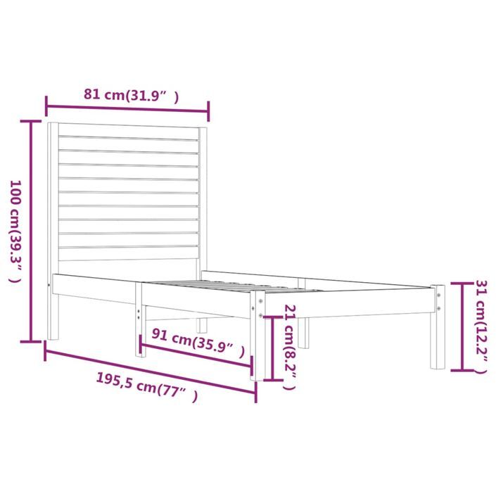 Cadre de lit bois massif 75x190 cm petit simple - Photo n°6