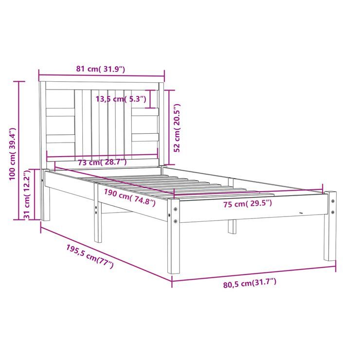 Cadre de lit bois massif 75x190 cm petit simple - Photo n°6