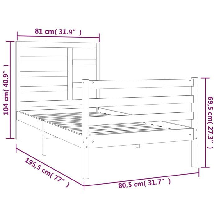 Cadre de lit bois massif 75x190 cm petit simple - Photo n°6