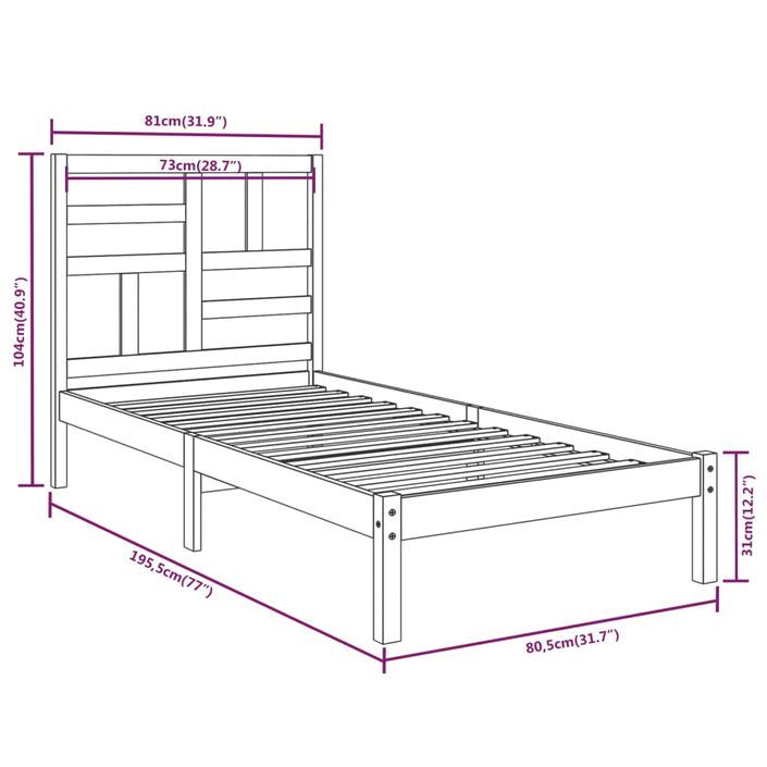 Cadre de lit bois massif 75x190 cm petit simple - Photo n°6