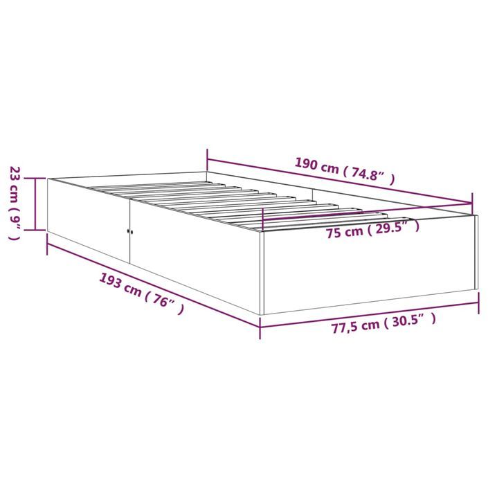 Cadre de lit bois massif 75x190 cm petit simple - Photo n°9