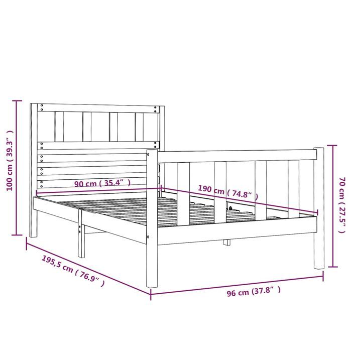 Cadre de lit Bois massif 90x190 cm Simple - Photo n°9