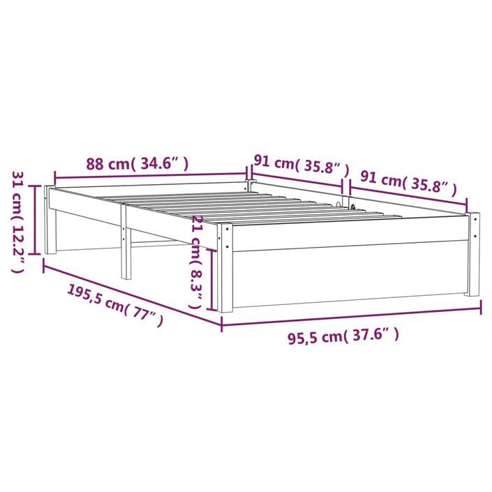 Cadre de lit bois massif 90x190 cm simple - Photo n°10