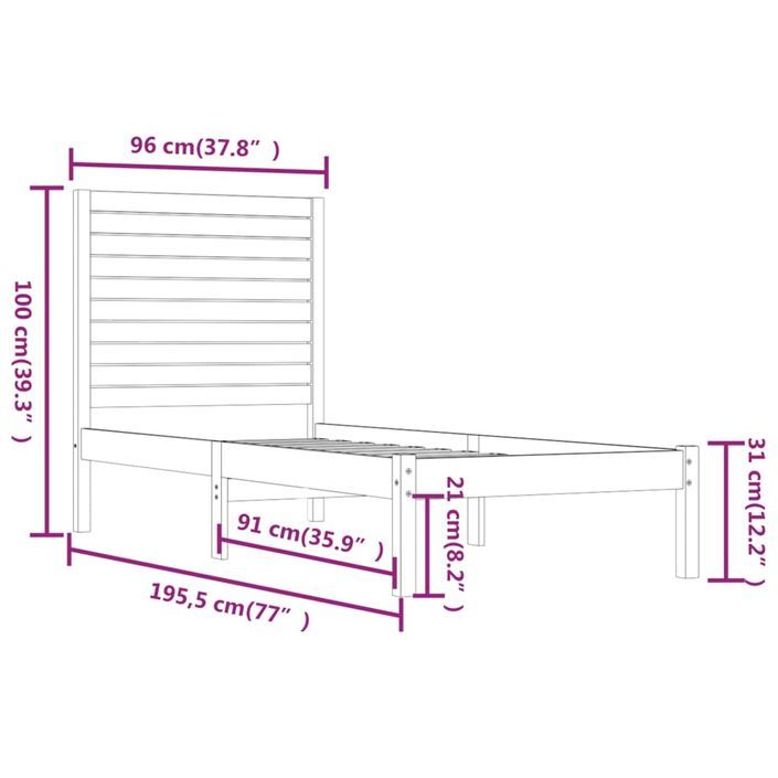 Cadre de lit bois massif 90x190 cm simple - Photo n°6