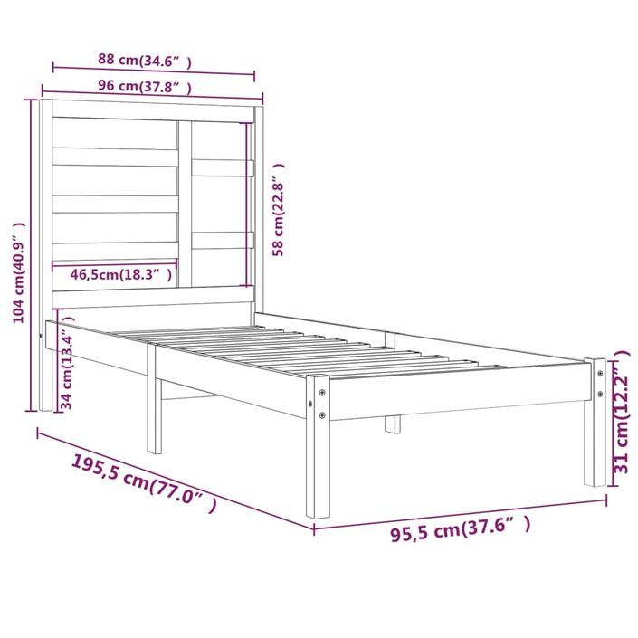 Cadre de lit bois massif 90x190 cm simple - Photo n°6