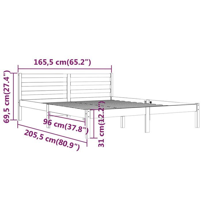 Cadre de lit Bois massif de pin 160x200 cm Blanc - Photo n°8